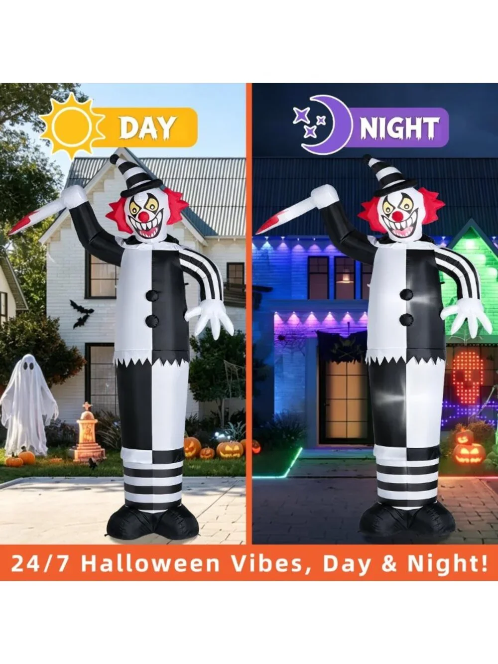 12ft Halloween Inflatable Clown Decoration with Knife - Spooky Outdoor Yard